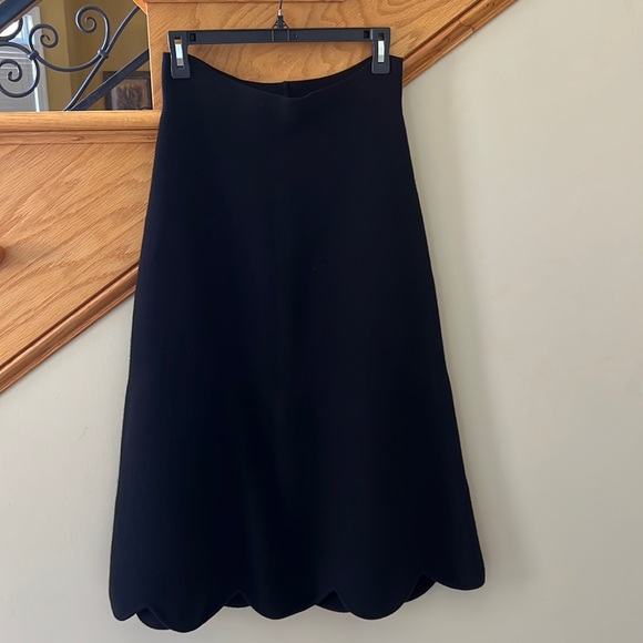 Jil Sander Scallope Hem Double Faced Wool Blend Skirt Size 2 Black New With Tag